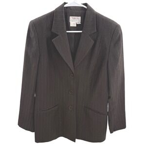 Vintage Talbots Petites 12P Brown Pinstripe Wool Blend Blazer Jacket Career Chic